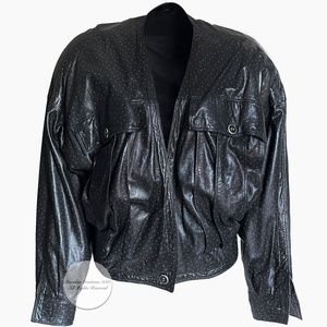 Gianni Versace Jacket Bomber Short Black Lambskin Leather Vintage 90s HTF